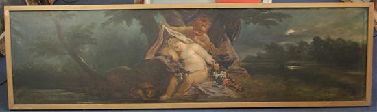 English School c.1900 Putti in classical landscapes, 17.5 x 66.5in, one 17.5 x 64in.